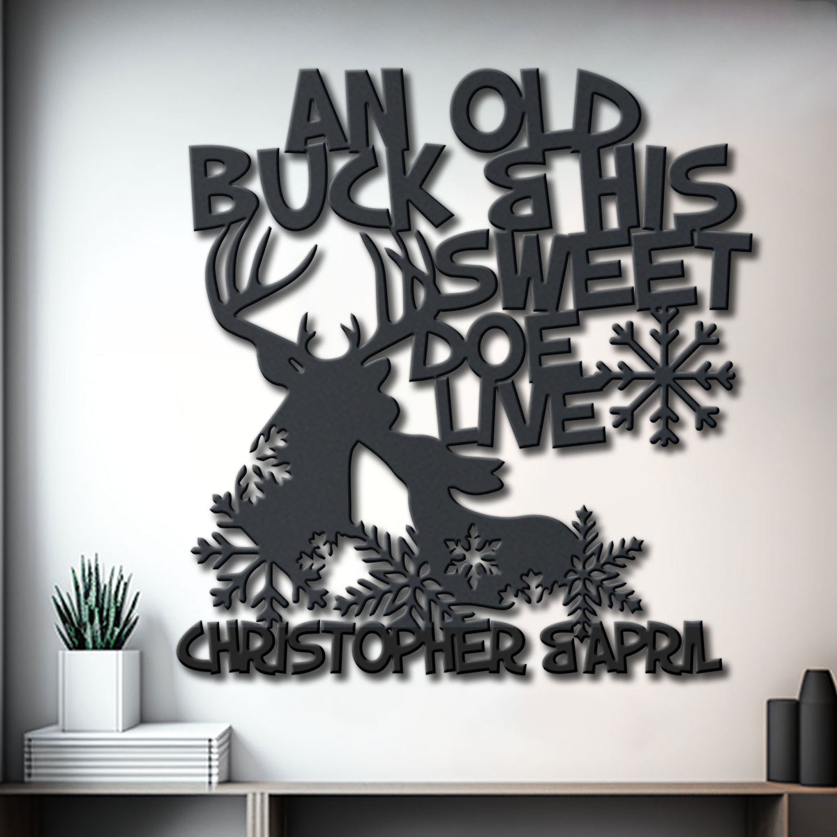Hunting Lovers metal wall art displayed on a home wall