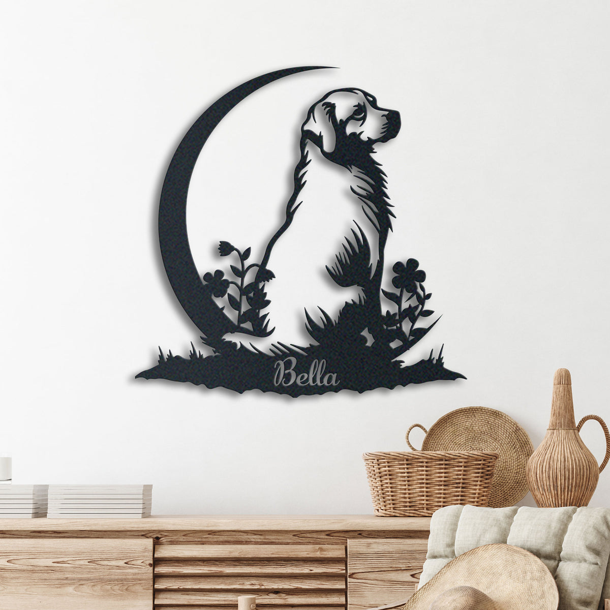 Dog Breed metal wall art displayed on a home wall