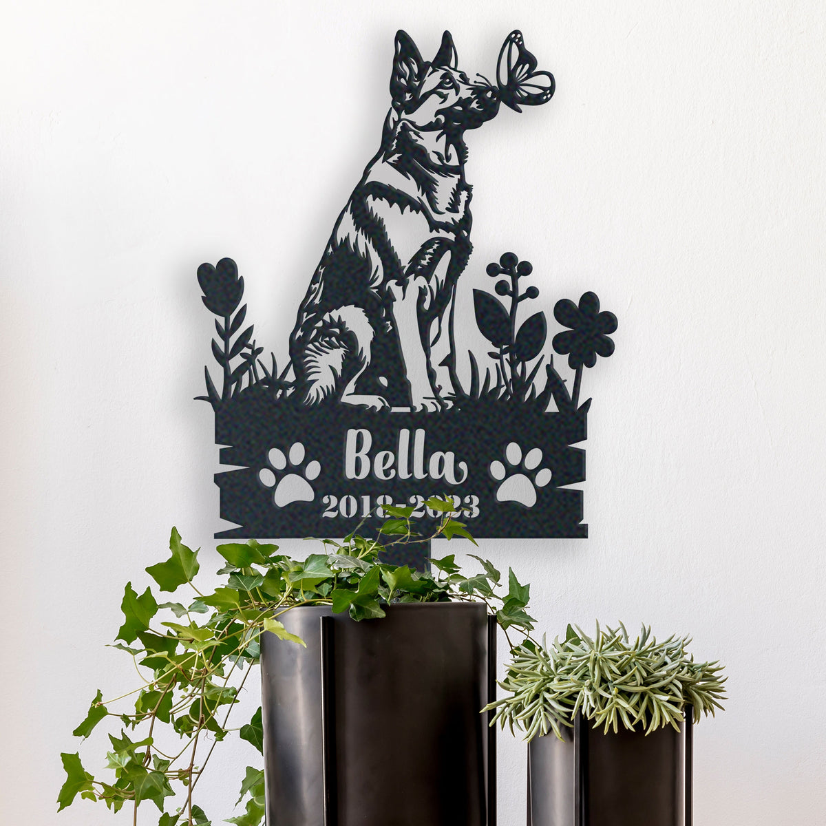 Personalized german shepherd memorial garden stake with pet name and dates
