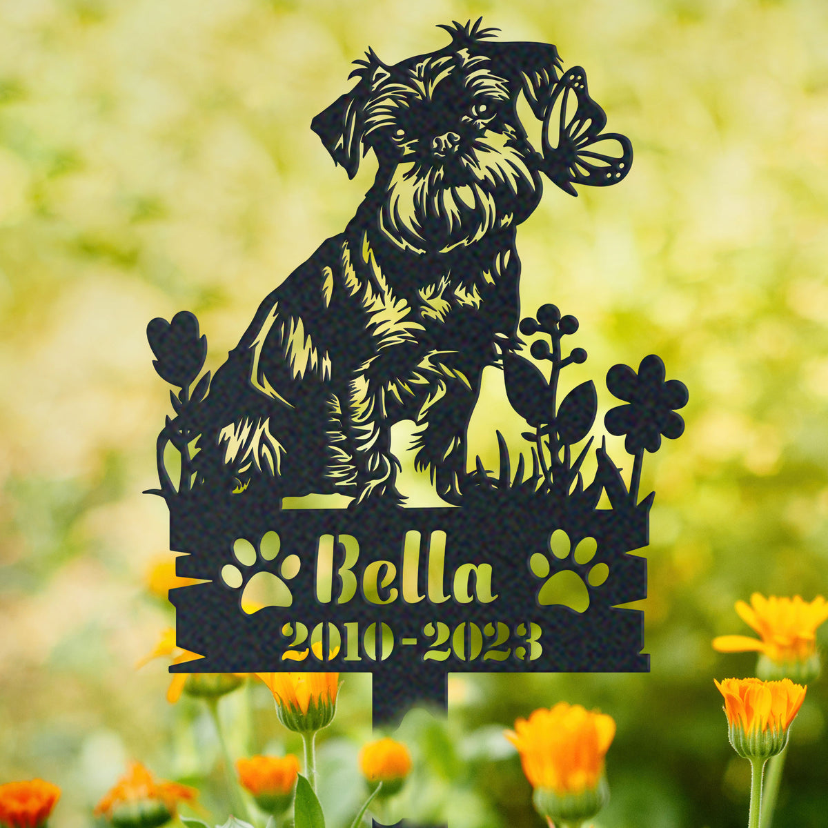 Personalized brussels griffon memorial garden stake with pet name and dates
