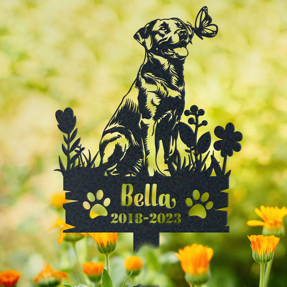 Personalized labrador retriever memorial garden stake with pet name and dates