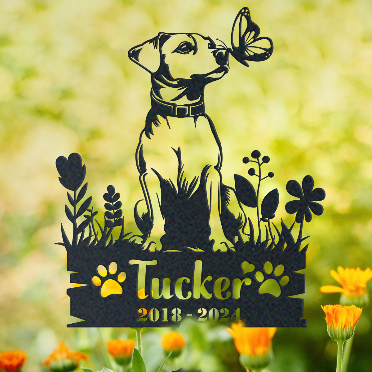 Personalized jack russell terrier memorial garden stake with pet name and dates