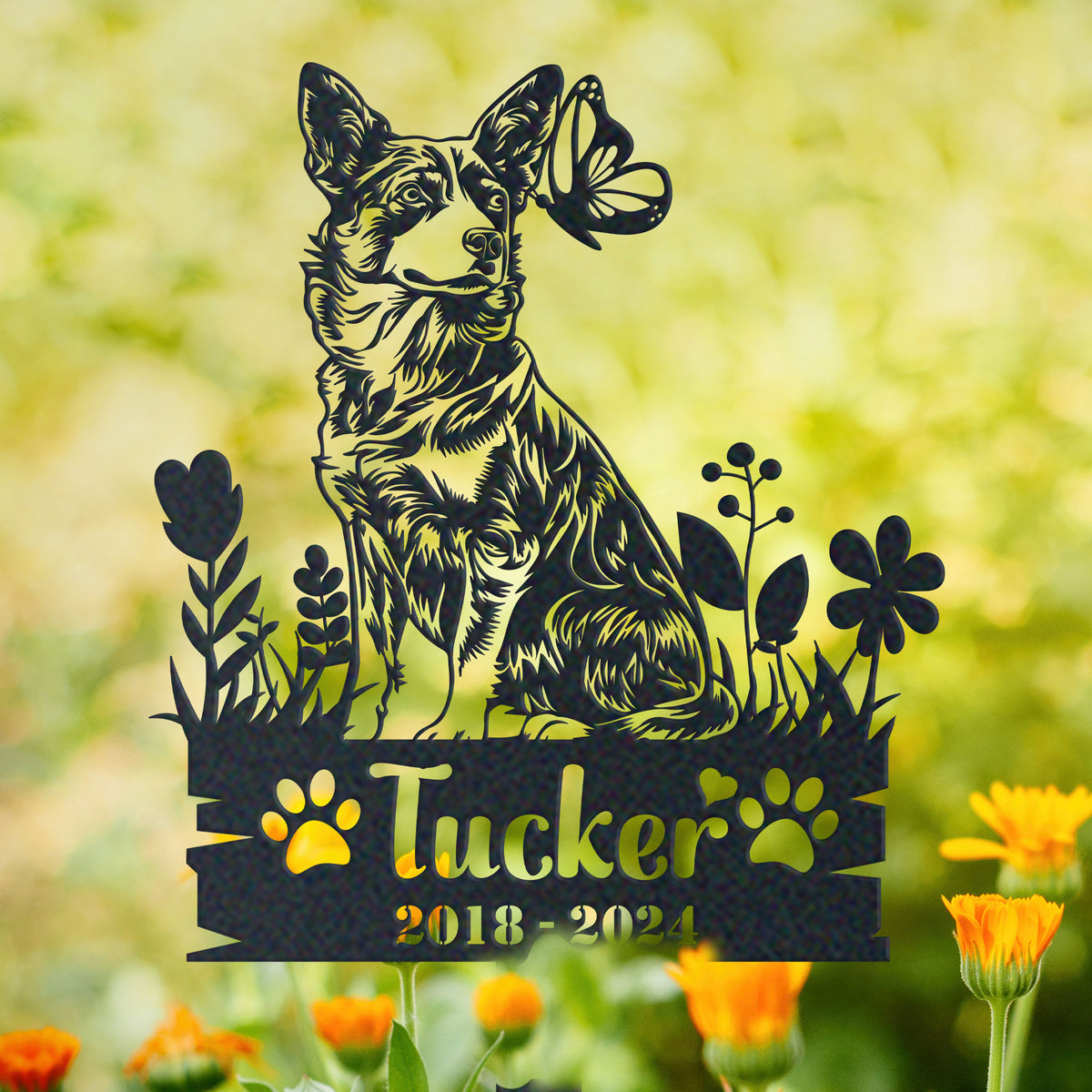 Personalized australian cattle dog memorial garden stake with pet name and dates