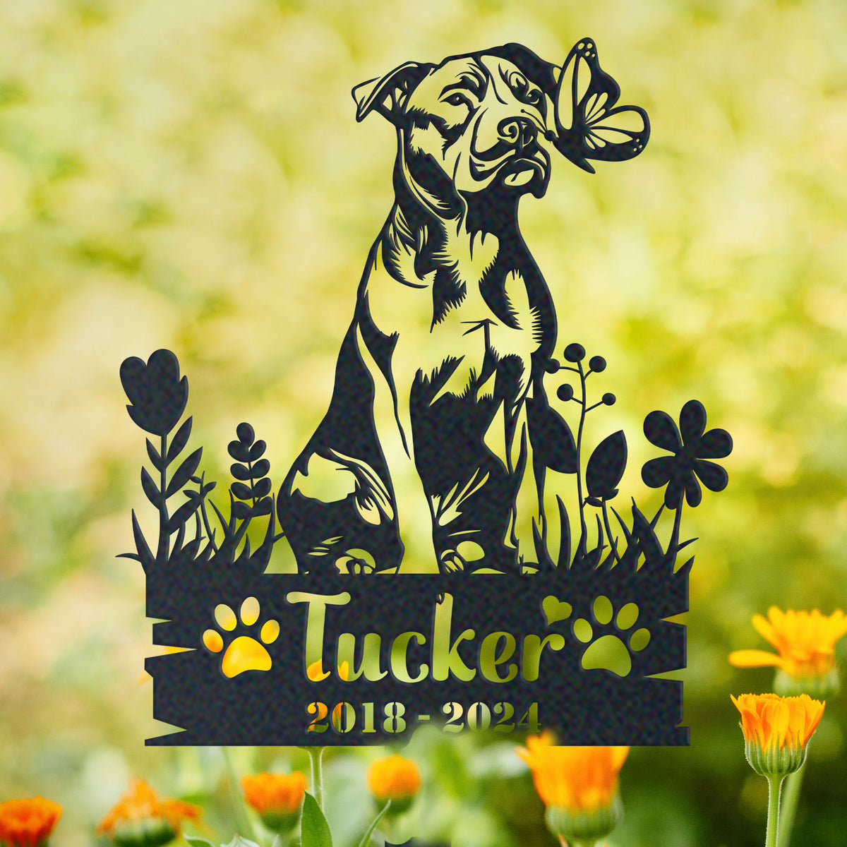 Personalized american staffordshire terrier memorial garden stake with pet name and dates