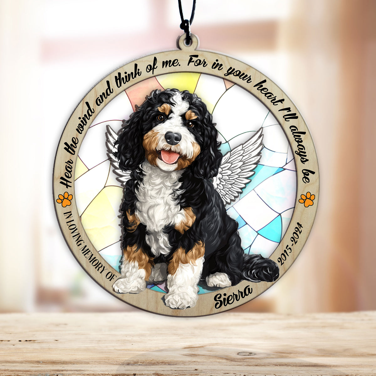 Personalized bernedoodle memorial garden stake with pet name and dates