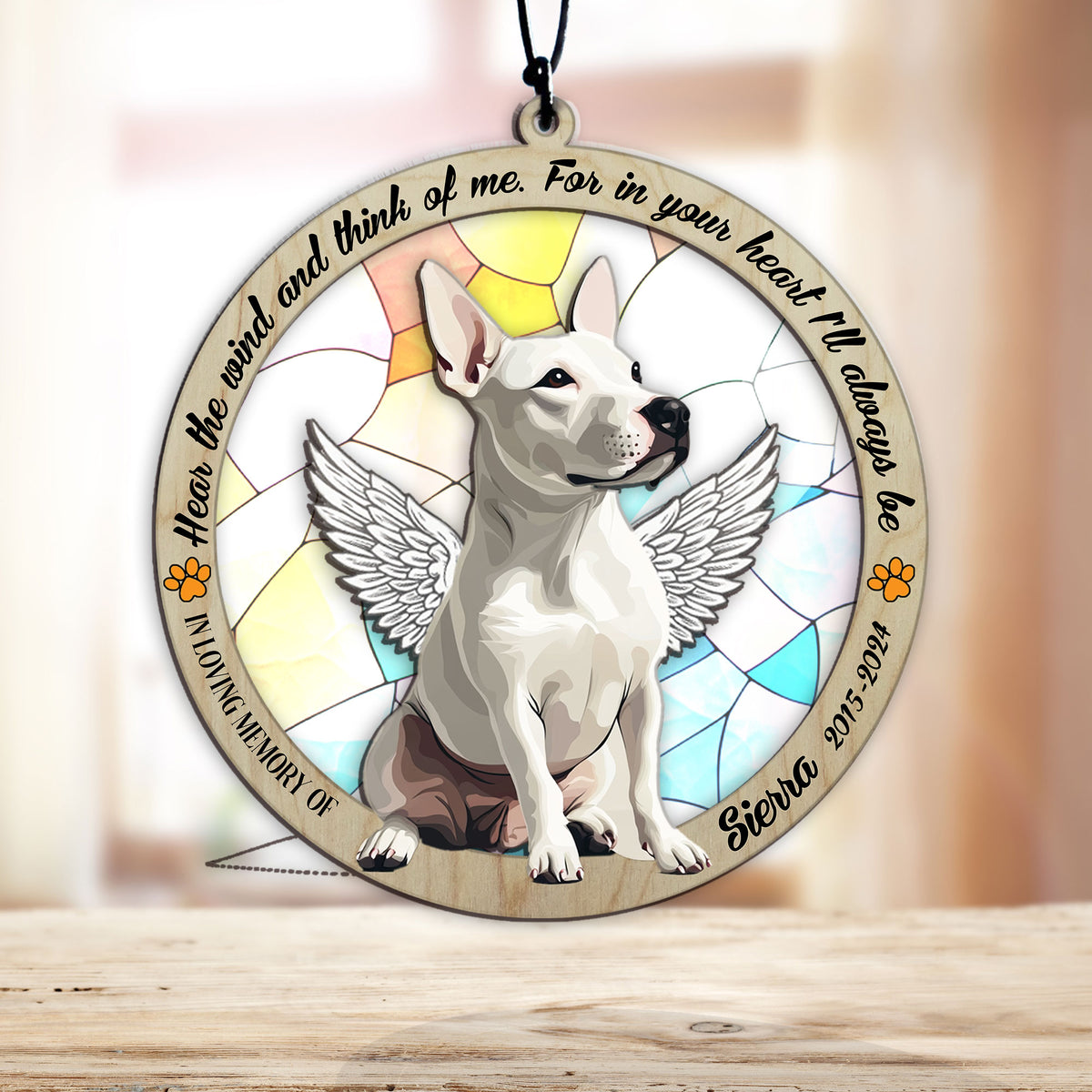 Personalized bull terrier memorial garden stake with pet name and dates