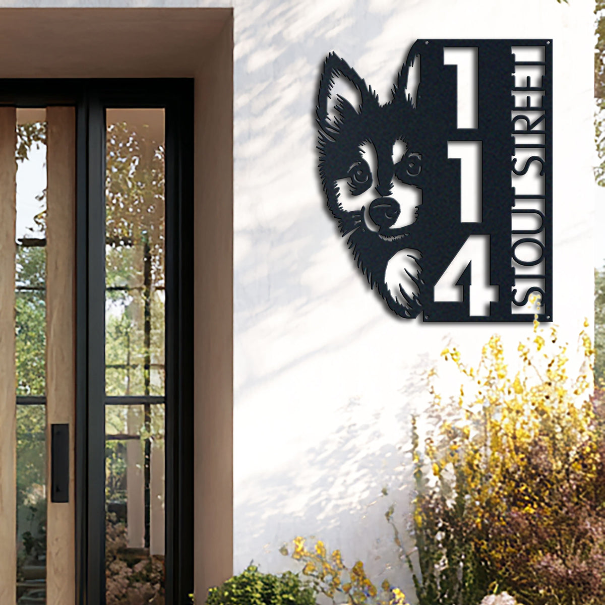 Personalized alaskan klee kai 1 address sign with house number and street name in metal