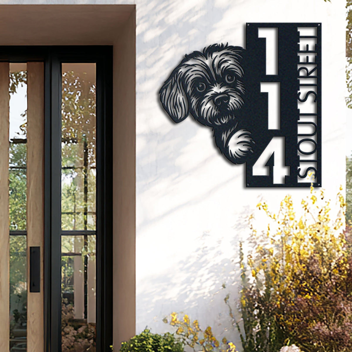 Personalized clumber spaniel address sign with house number and street name in metal