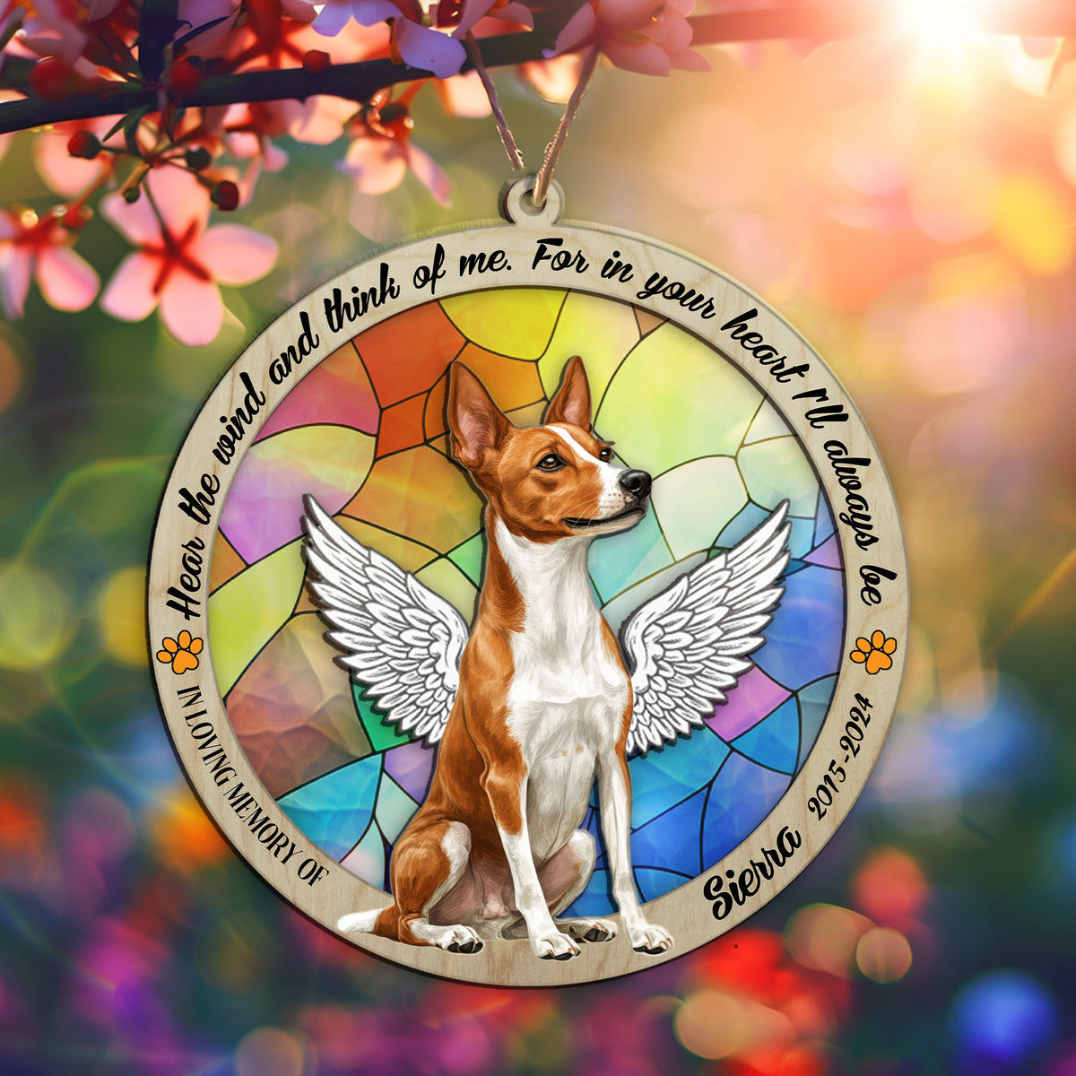 Personalized basenji memorial garden stake with pet name and dates