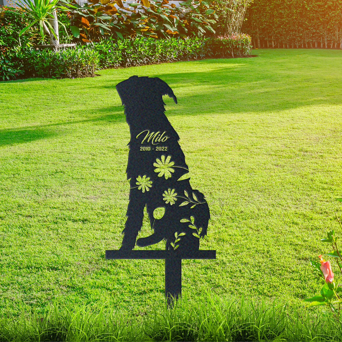 Irish Wolfhound Garden Sign| Dog Sympathy Gift metal garden stake displayed outdoors in a yard