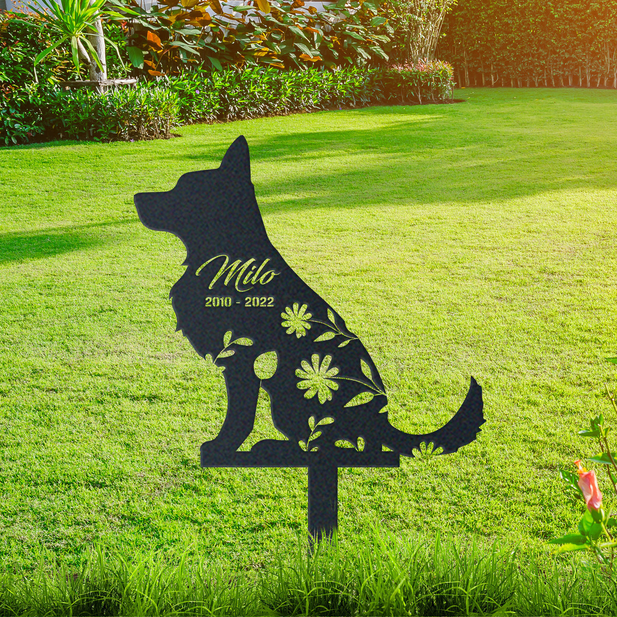 Husky Garden Sign| Dog Sympathy Gift metal garden stake displayed outdoors in a yard