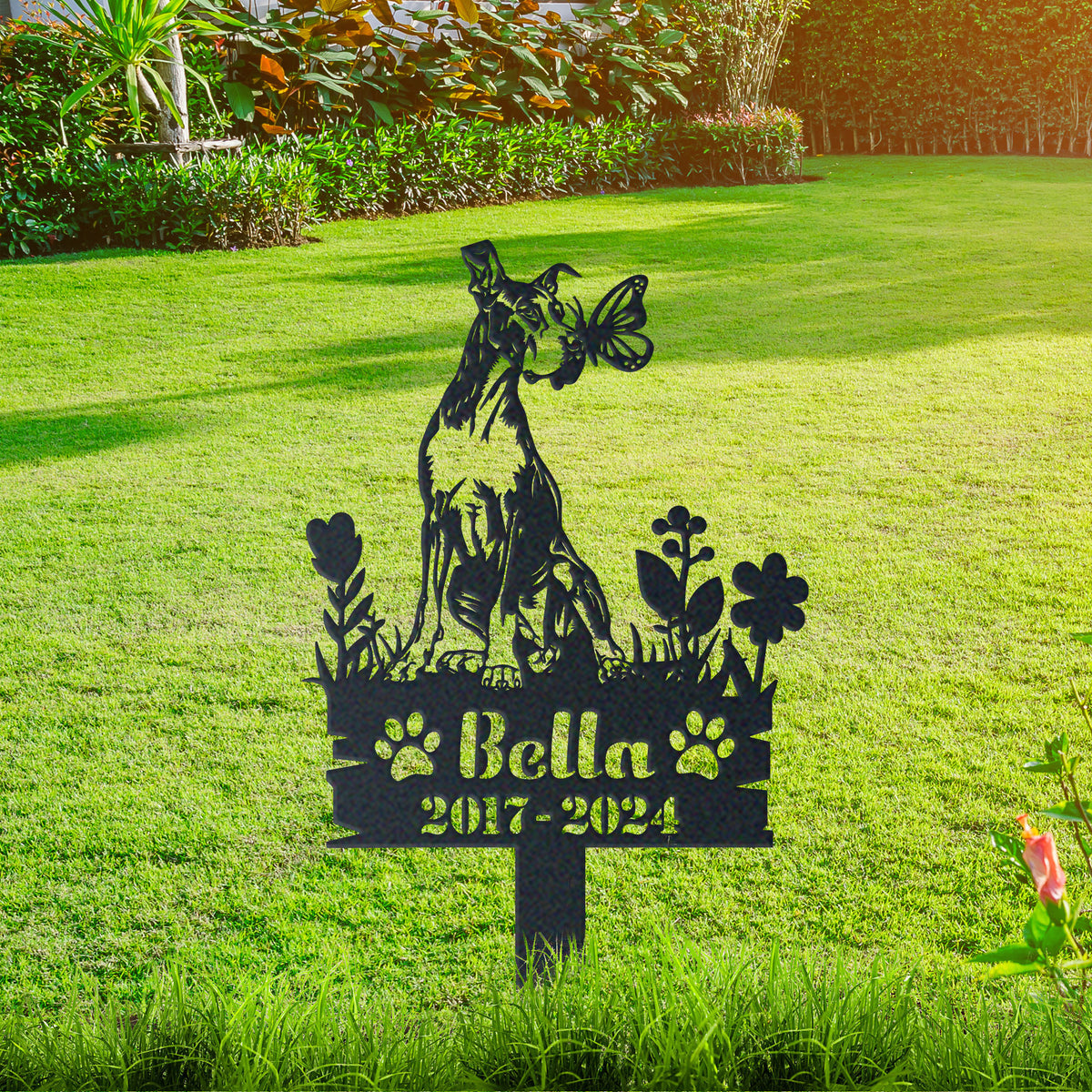 Personalized great dane memorial garden stake with pet name and dates