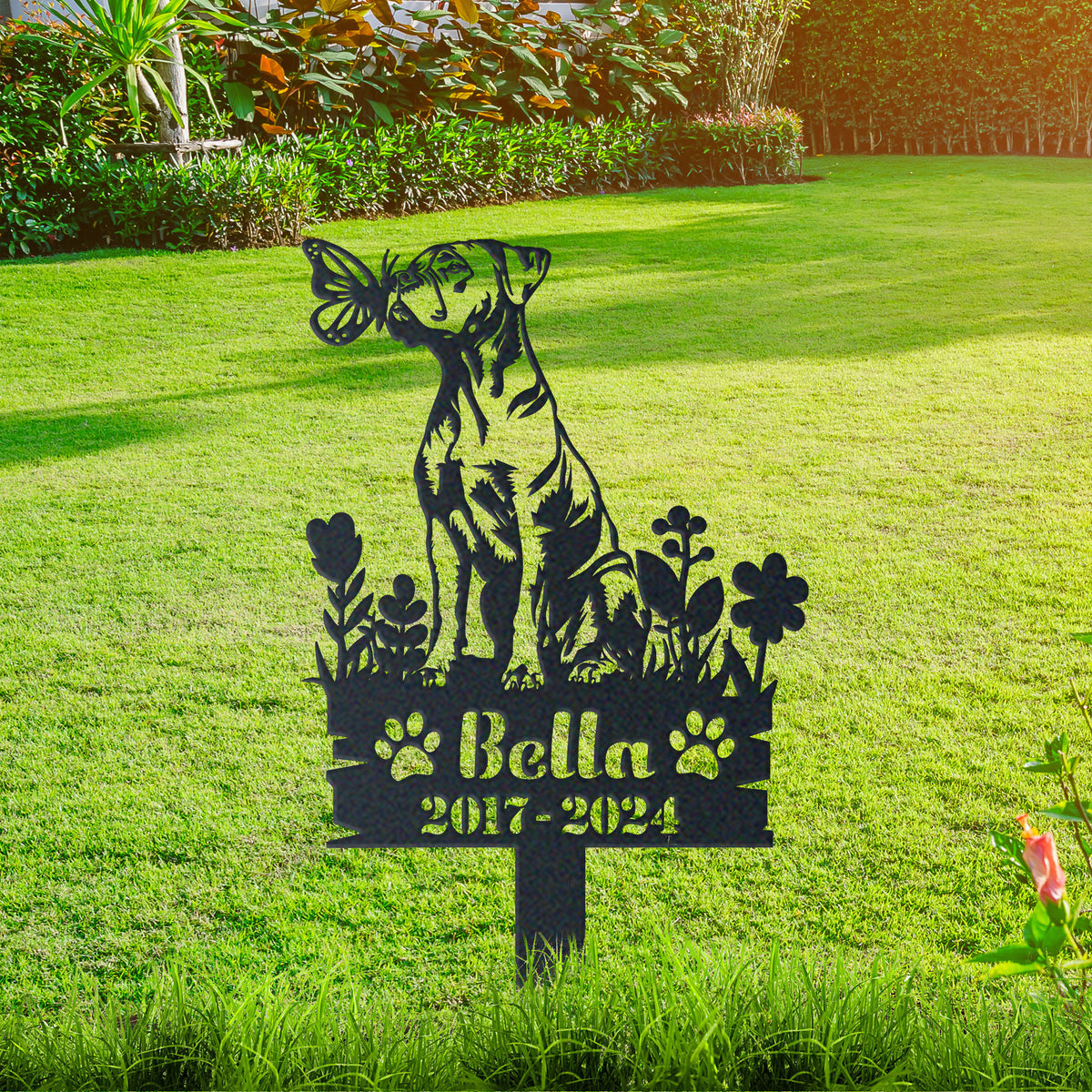 Personalized american bulldog memorial garden stake with pet name and dates