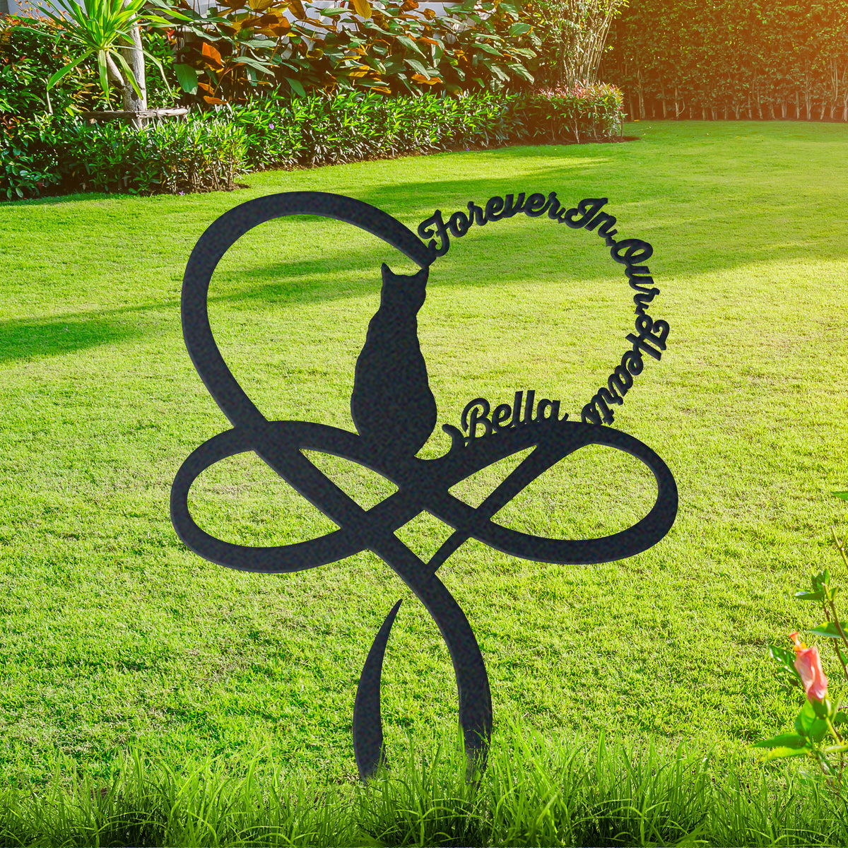 Personalized cat memorial garden stake with pet name and dates