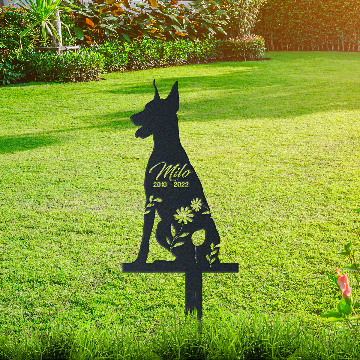 Great Dane Garden Sign| Dog Sympathy Gift metal garden stake displayed outdoors in a yard