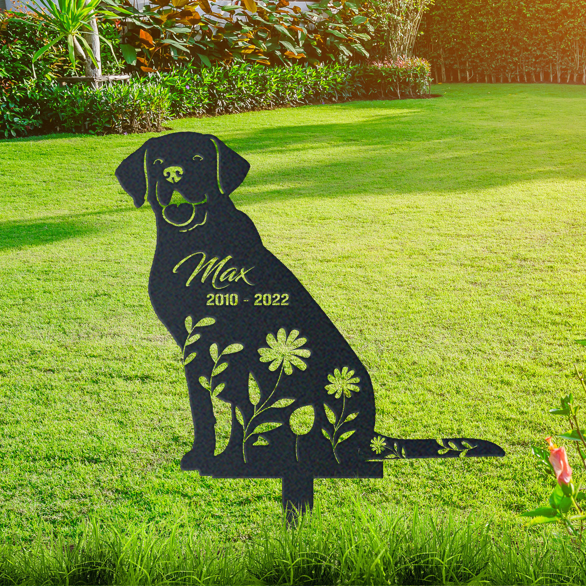 Labrador Retriever Garden Sign| Dog Sympathy Gift metal garden stake displayed outdoors in a yard
