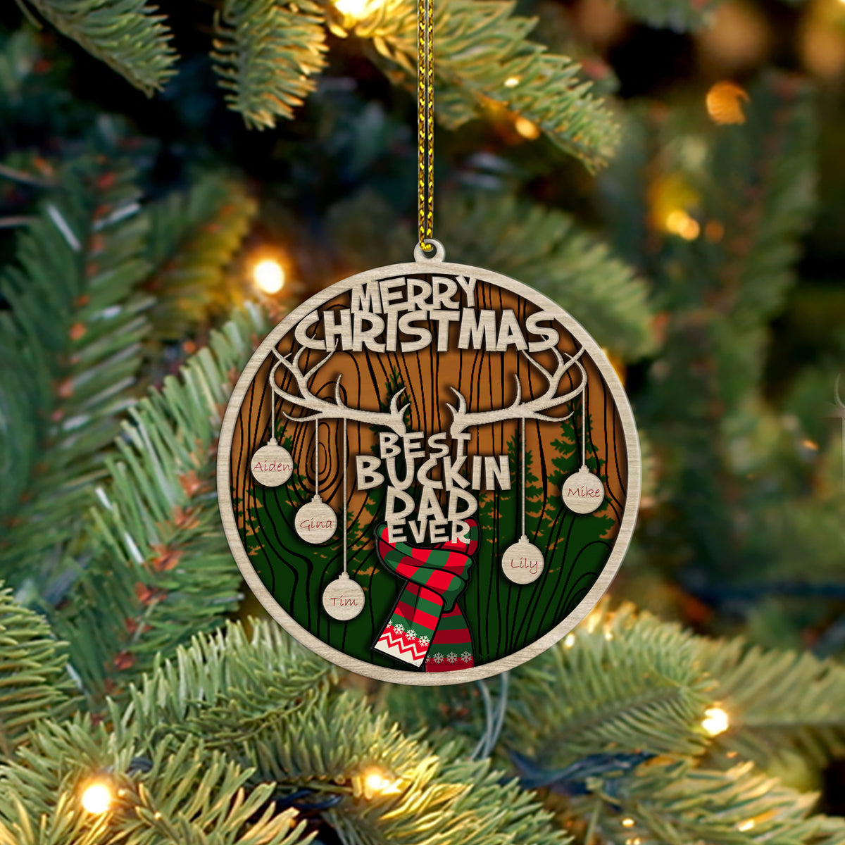 Personalized family layered ornament with pet name
