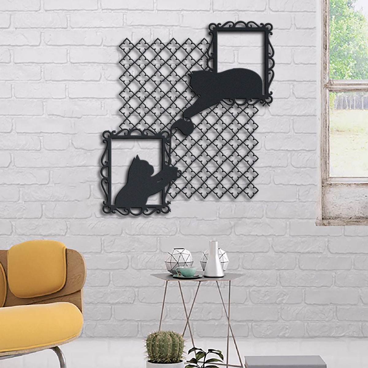 Cat Lovers metal wall art displayed on a home wall