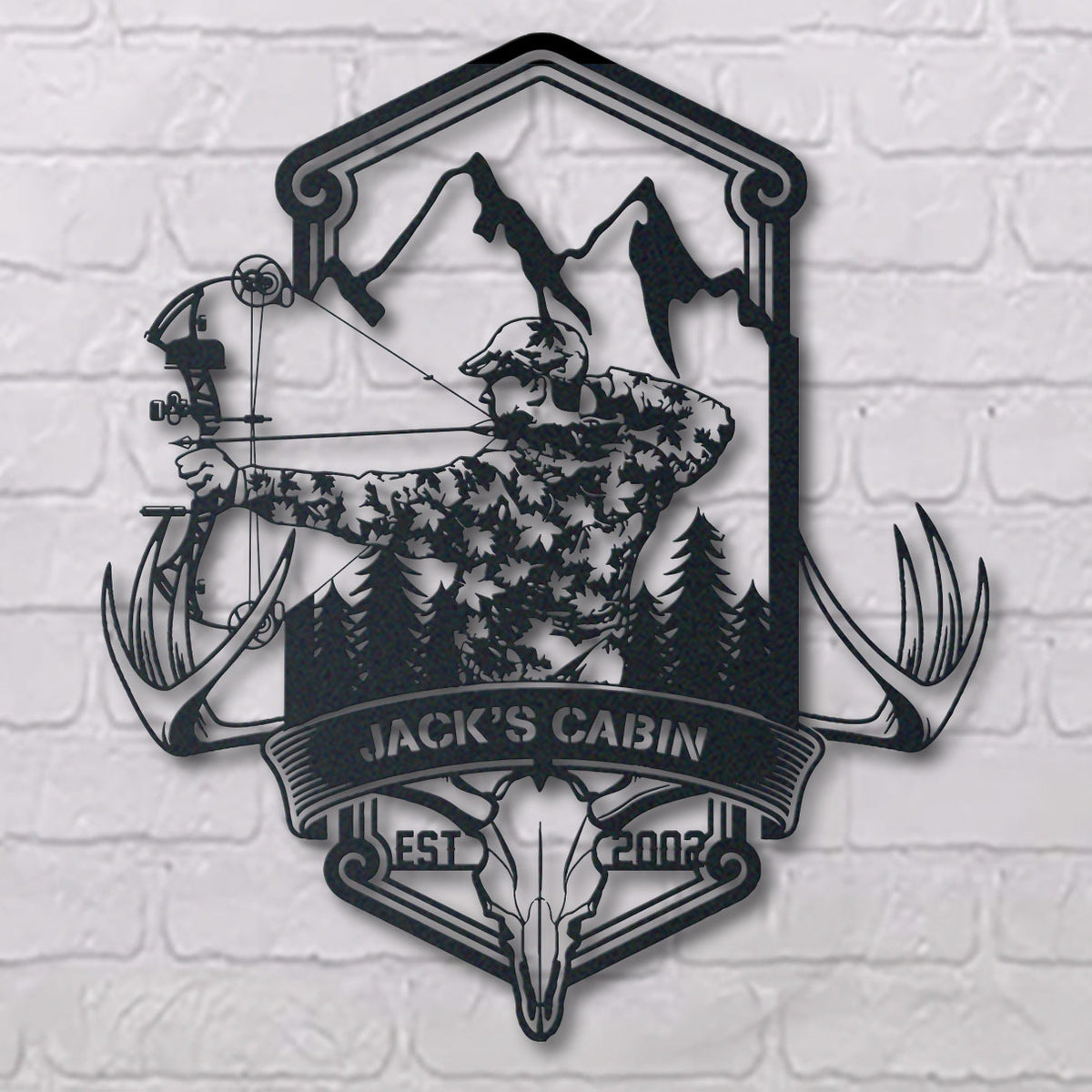 Hunting Lovers metal wall art displayed on a home wall