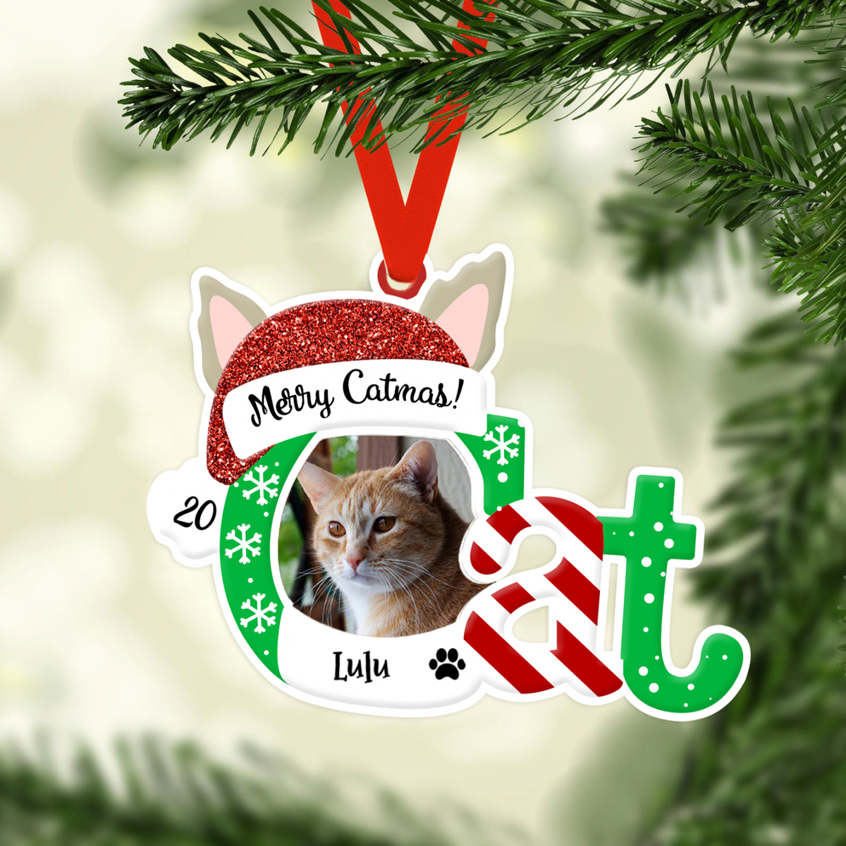 Personalized cat lovers personalized christmas ornament with pet name