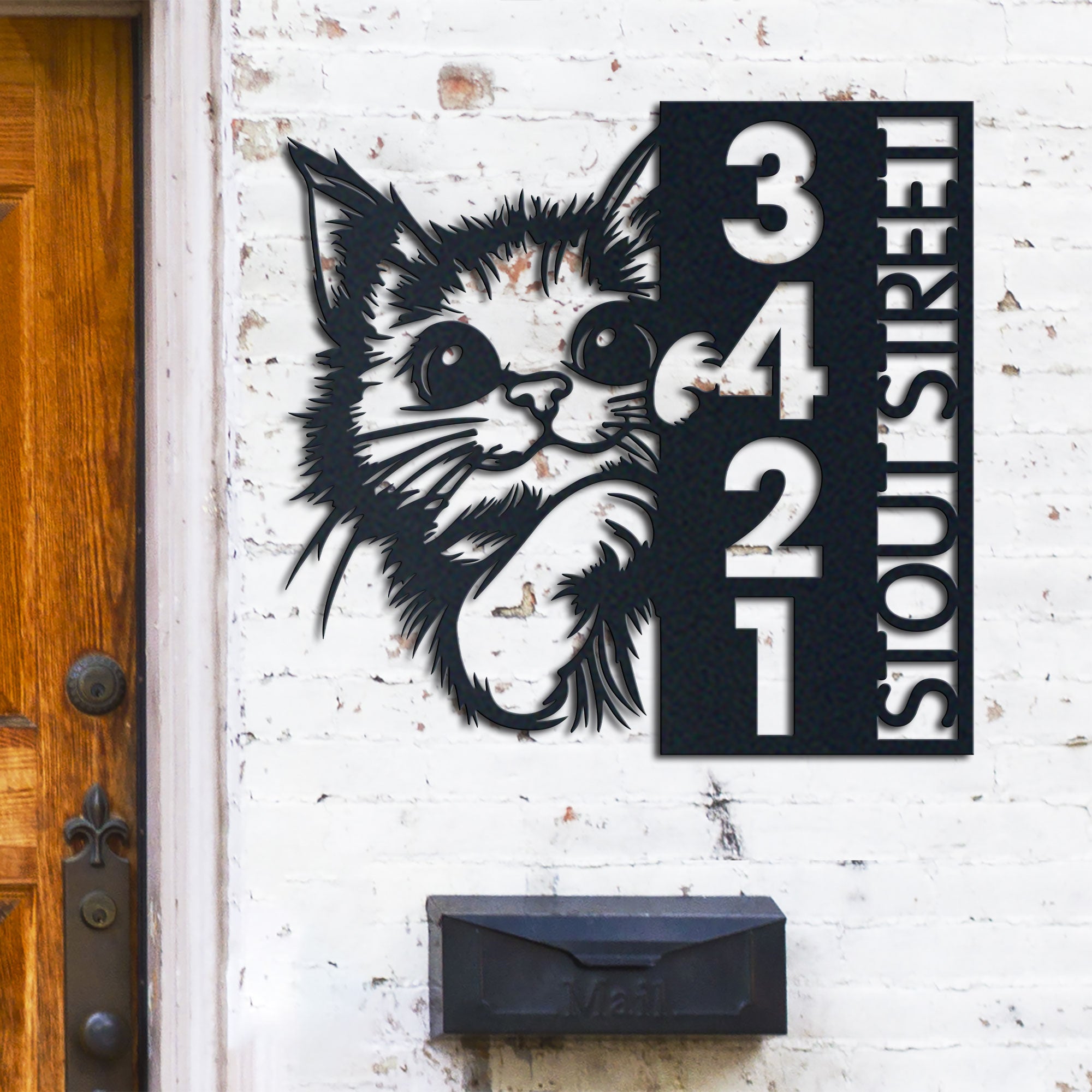 Cat House Number, Cat Address Sign, Vertical House Number Plaque for Outdoor Use