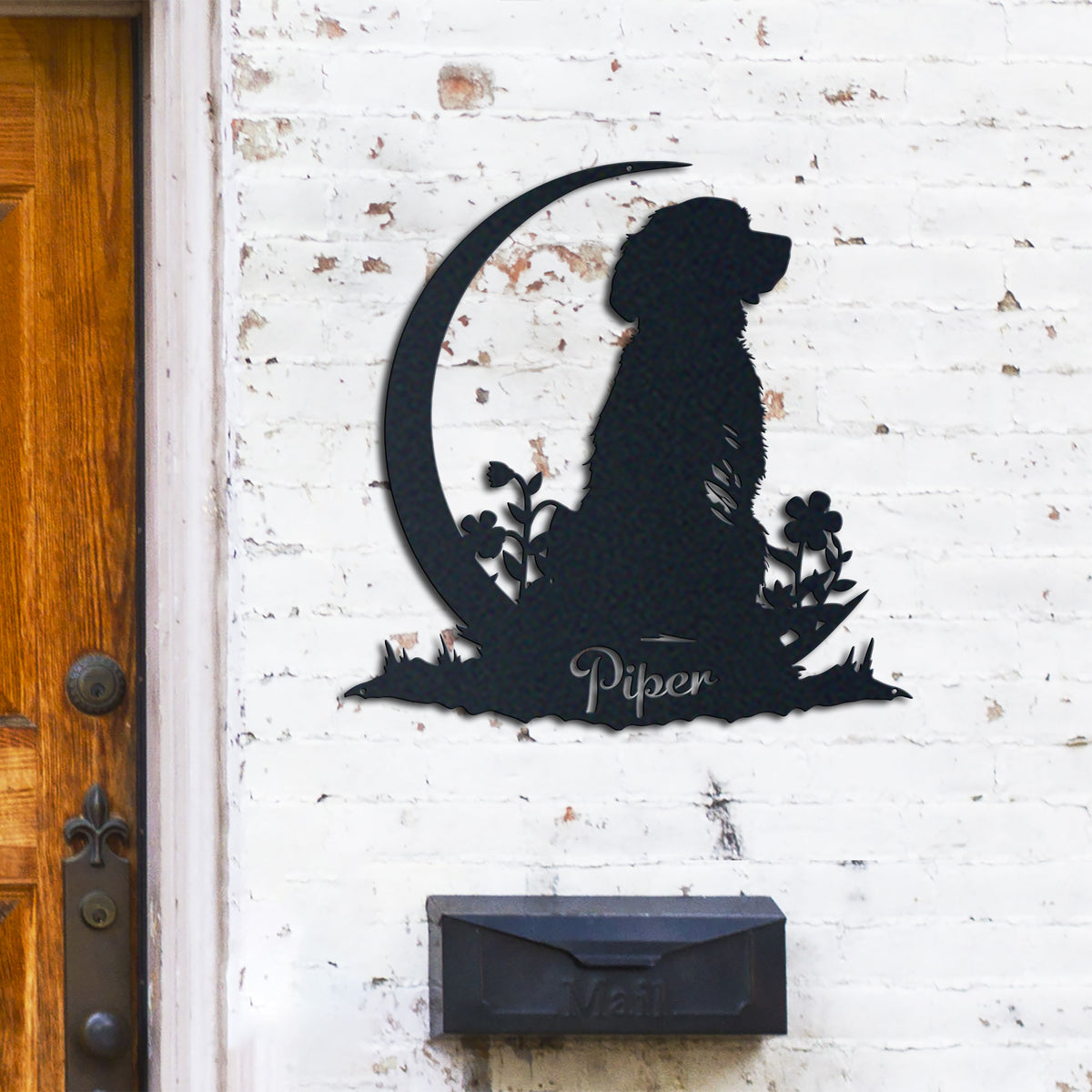 Labradoodle metal wall art displayed on a home wall