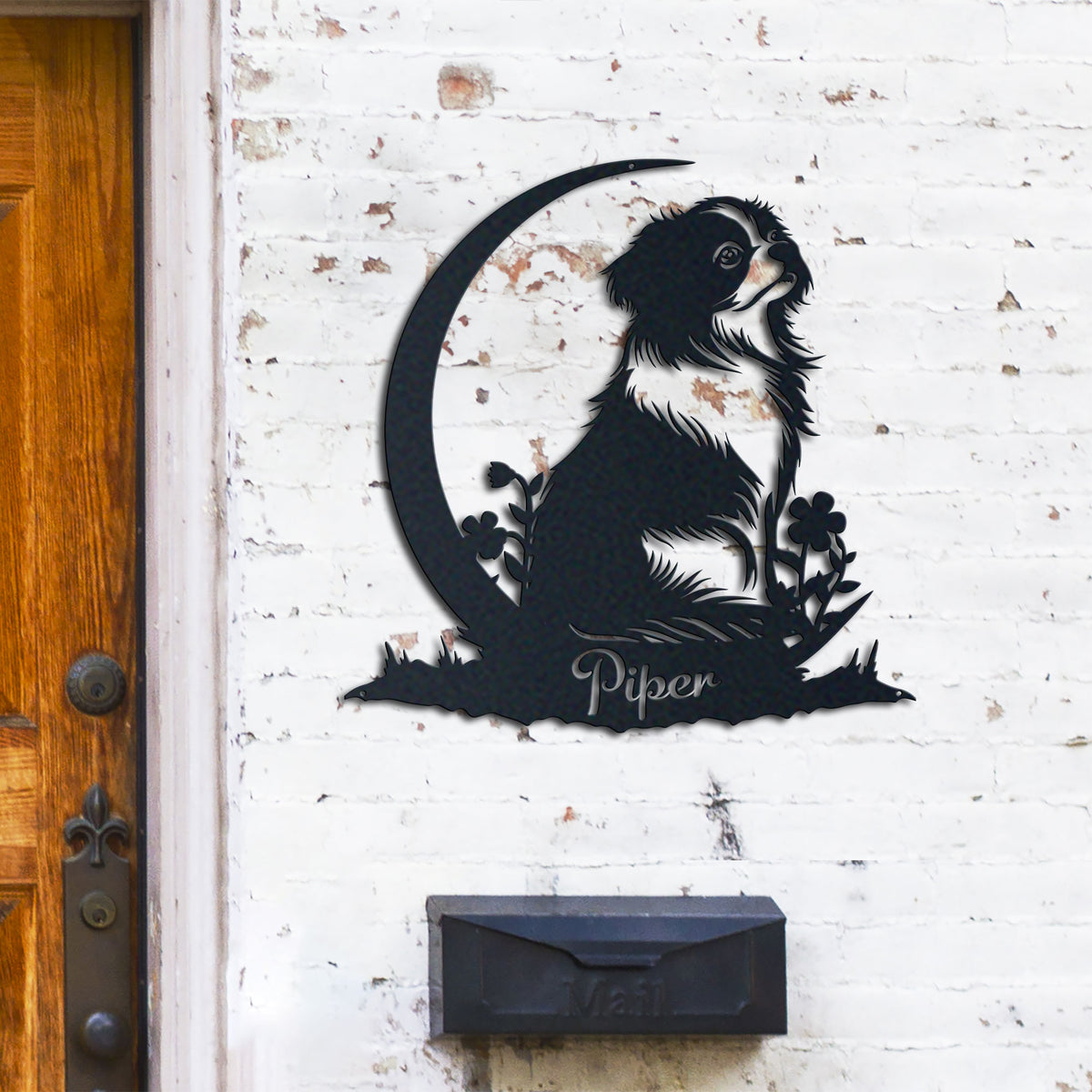 Japanese Chin metal wall art displayed on a home wall