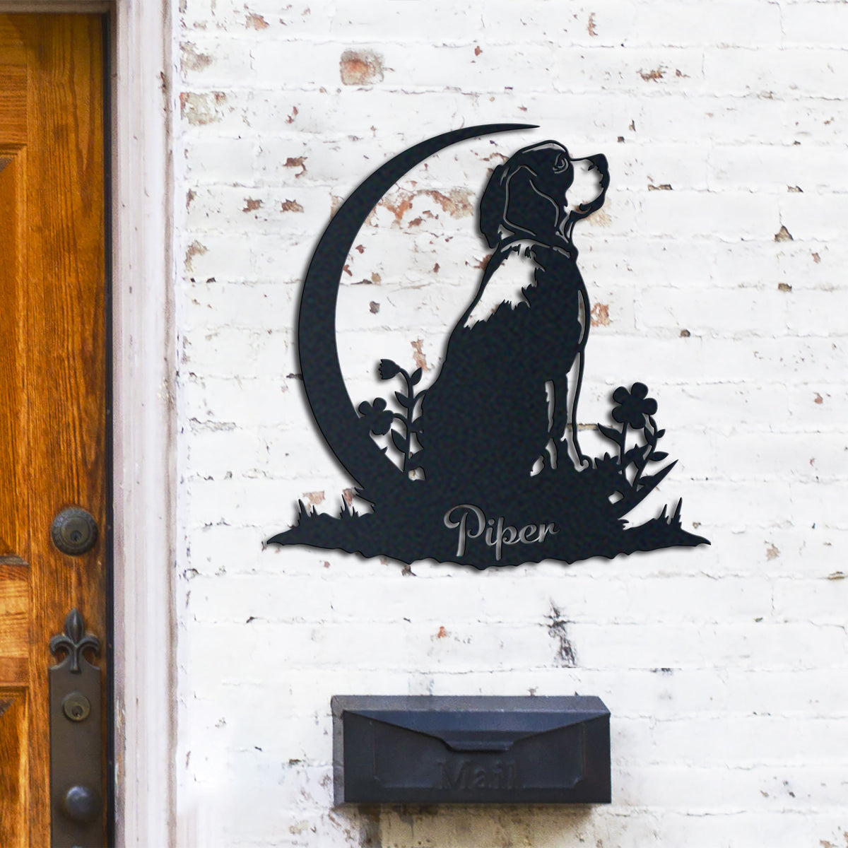 Beagle metal wall art displayed on a home wall