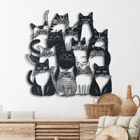 Funny Whimsical Cats Metal Wall Art, Outdoor Wall Decor for Cat Lovers, Unique Feline Art