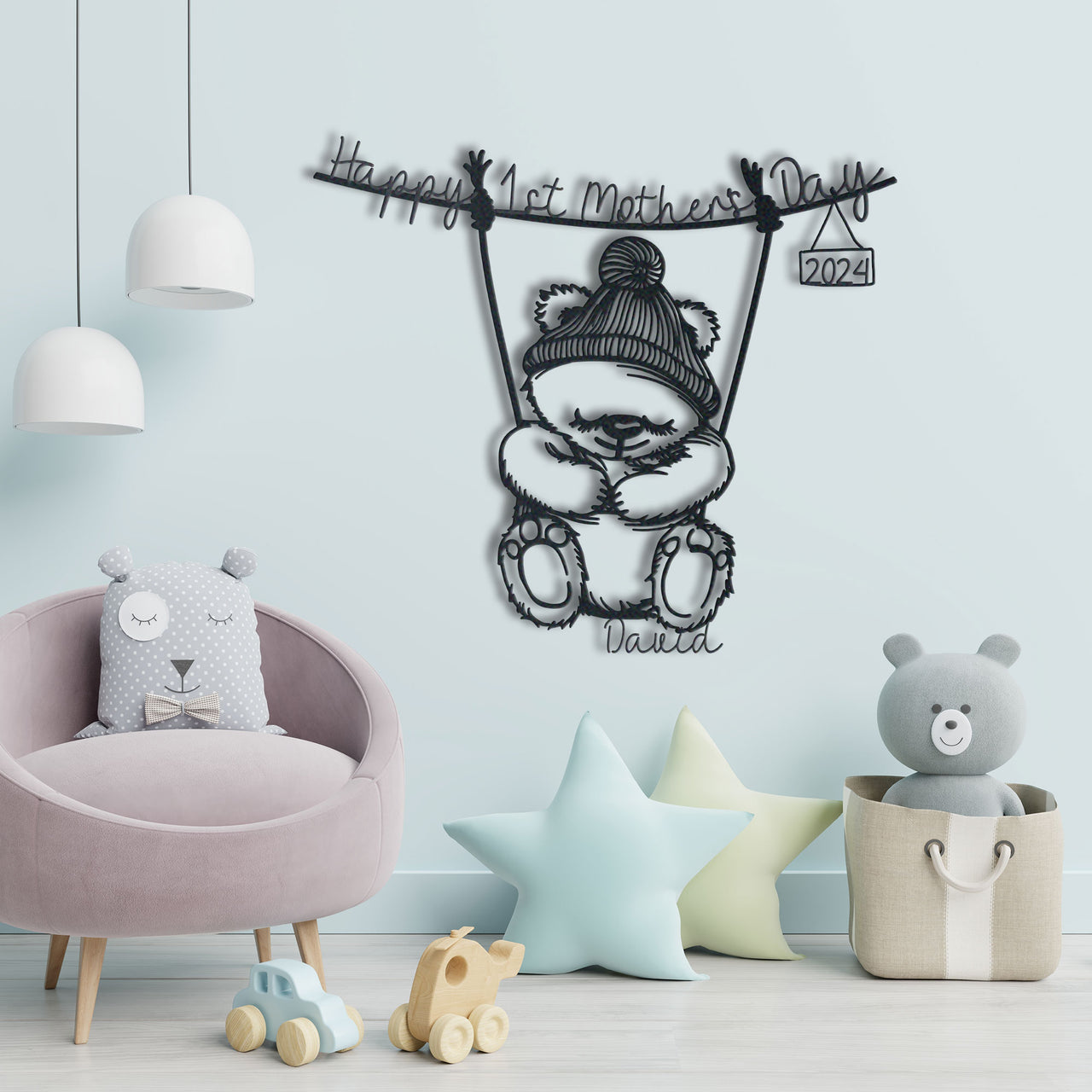 Family Custom Metal Wall Art Cute Cub Happy First Mother's Day