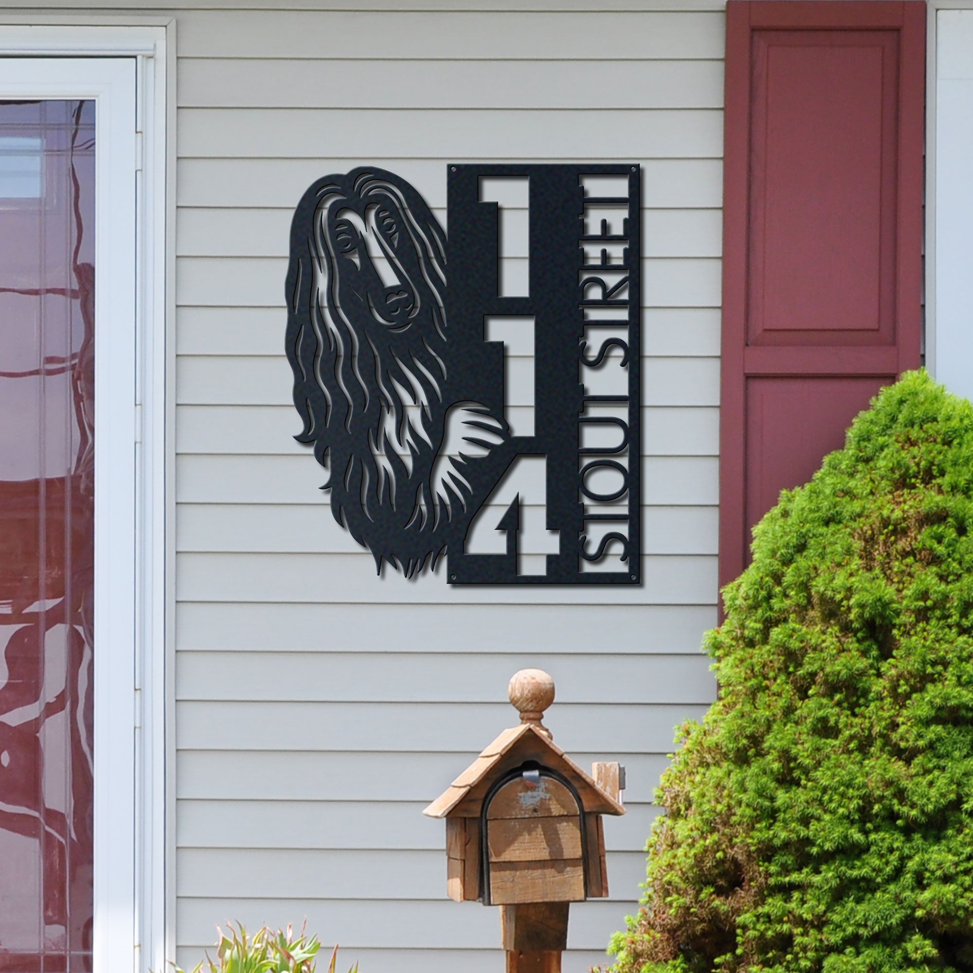 Afghan Hound Address Sign Custom Metal Vertical House Number Plaque Afghan Hound Address Sign Custom Metal Vertical House Number Plaque