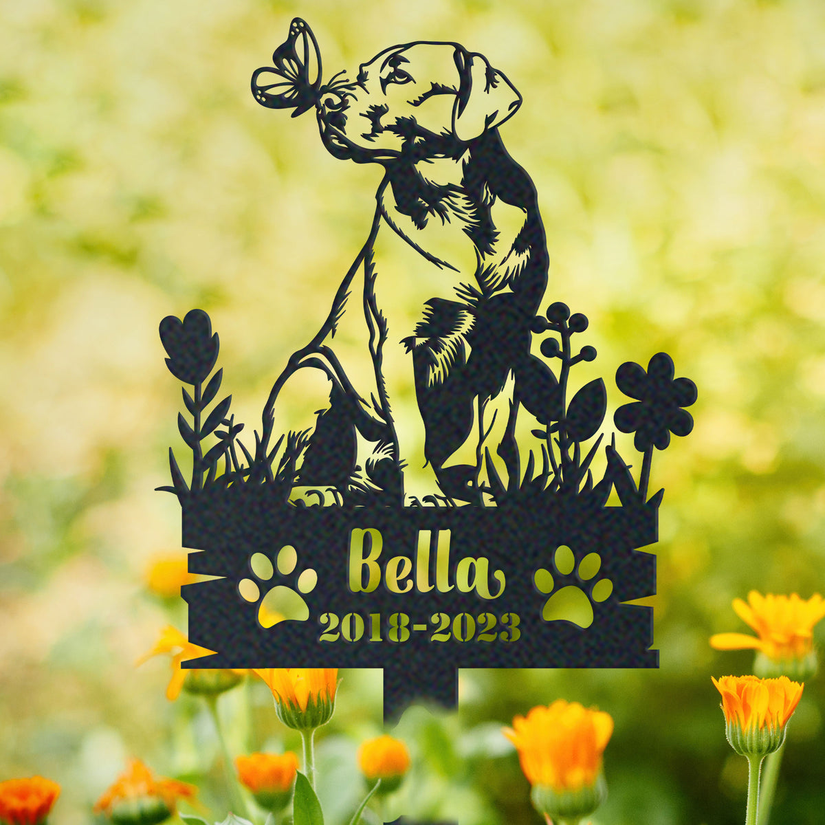 Personalized labrador retriever memorial garden stake with pet name and dates