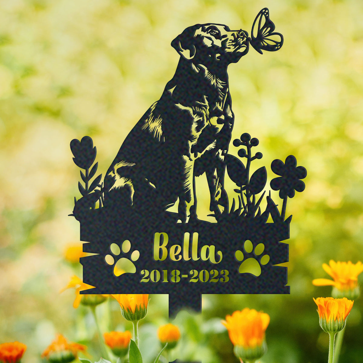 Personalized labrador retriever memorial garden stake with pet name and dates