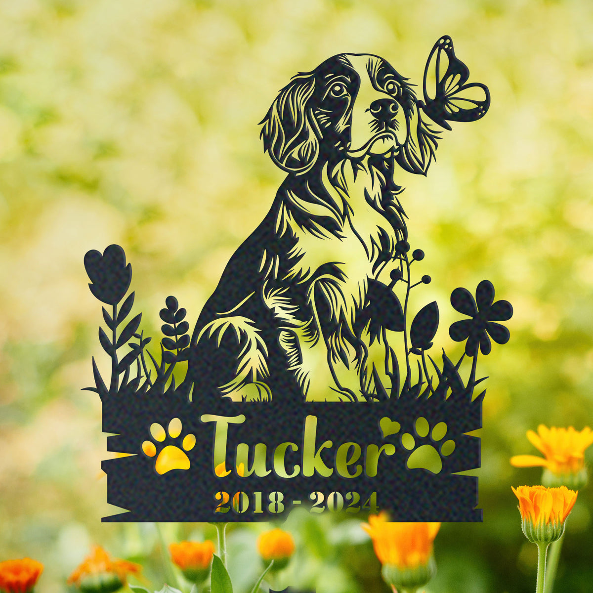 Personalized cavalier memorial garden stake with pet name and dates