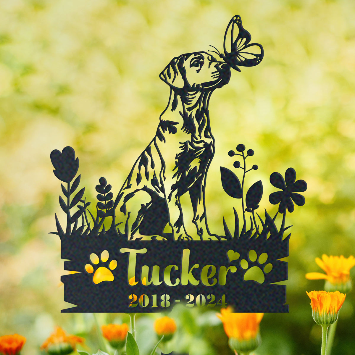 Personalized catahoula memorial garden stake with pet name and dates