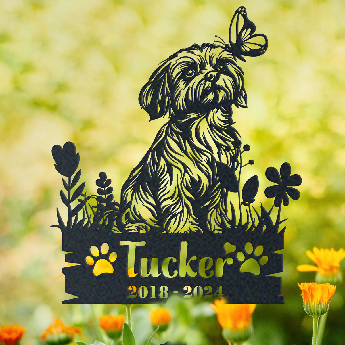 Personalized maltese memorial garden stake with pet name and dates
