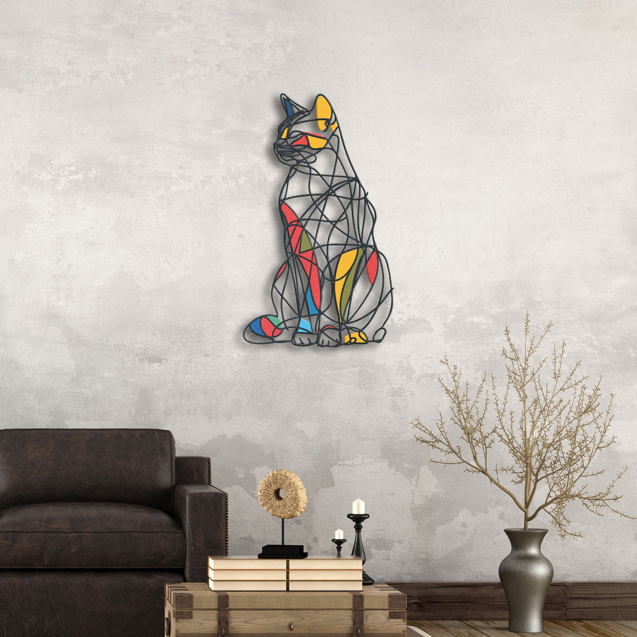 Metal Wall Art Abstract Cat, Contemporary Home Decor, Stylish Accent Piece, Unique Gift for Cat Aficionados