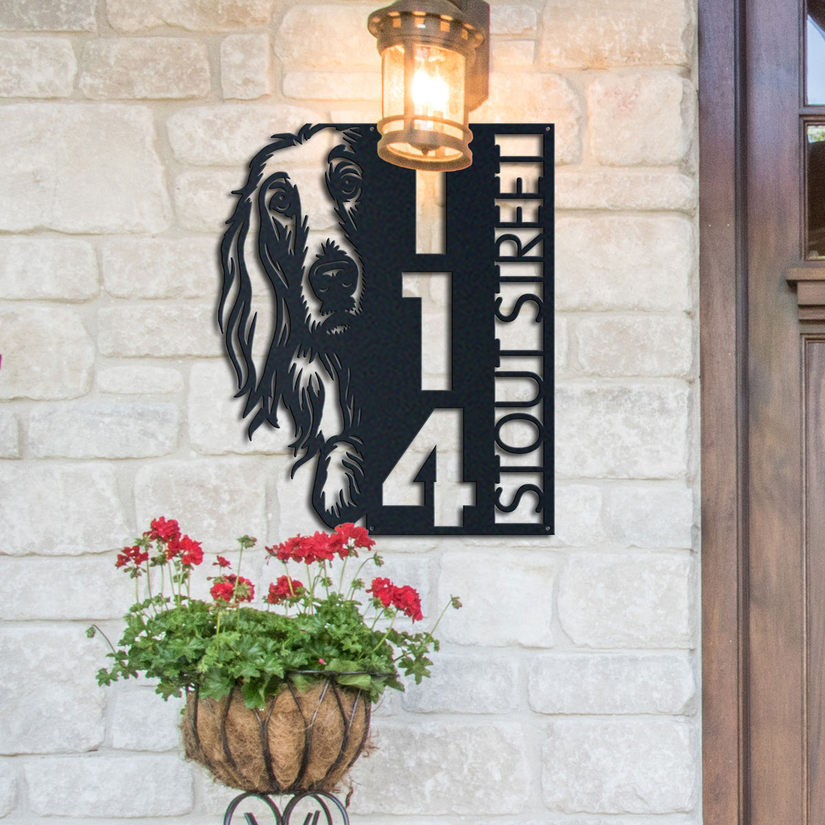 Personalized afghan hound address sign with house number and street name in metal