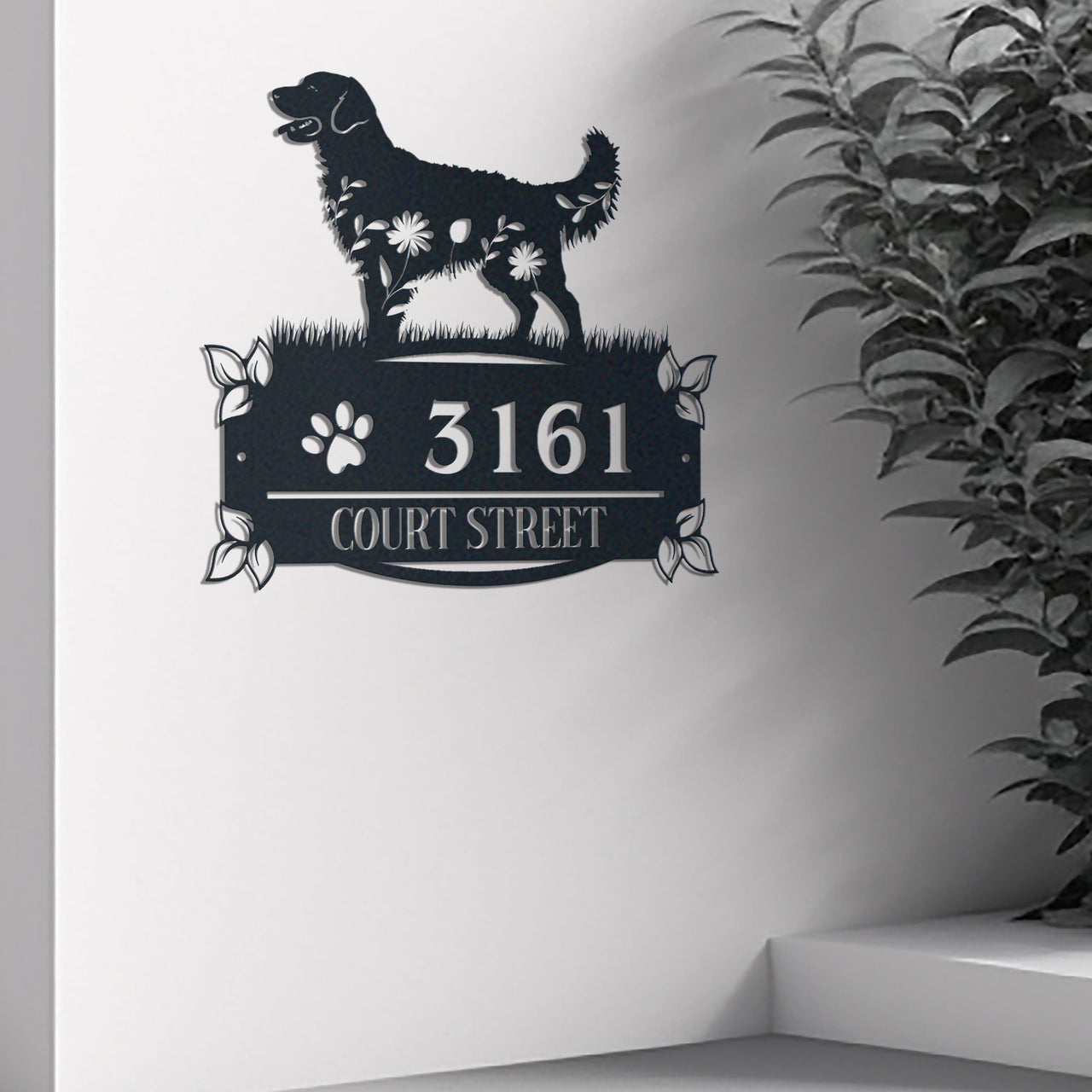 Golden Retriever Address Sign House Number Address Plaque Dog Lovers Gift