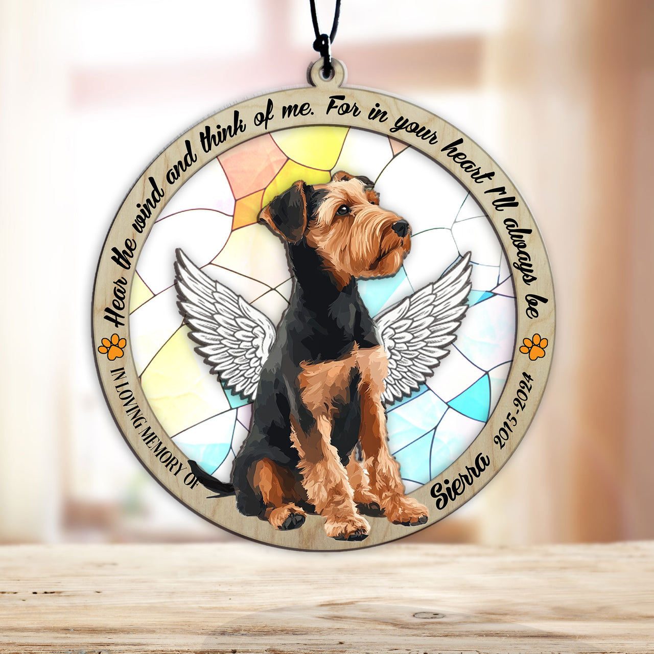 Suncatcher Ornament Airedale Terrier Sitting Memorial, Dog Ornament Home Decor, Pet Loss Gift, Thoughtful Christmas Gift