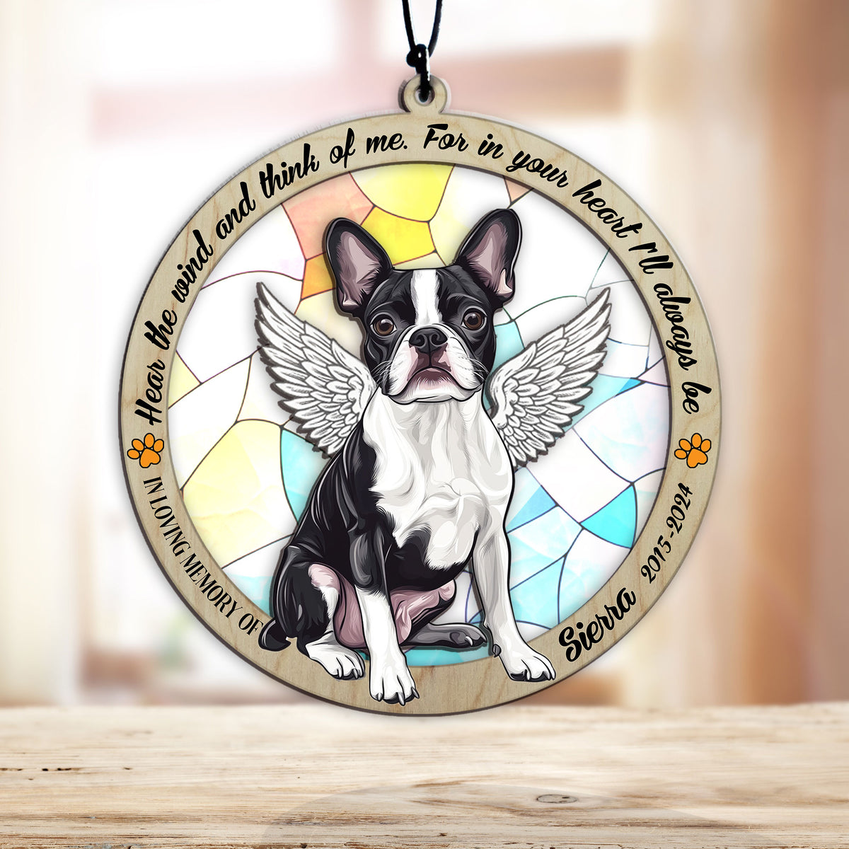 Personalized boston terrier memorial garden stake with pet name and dates