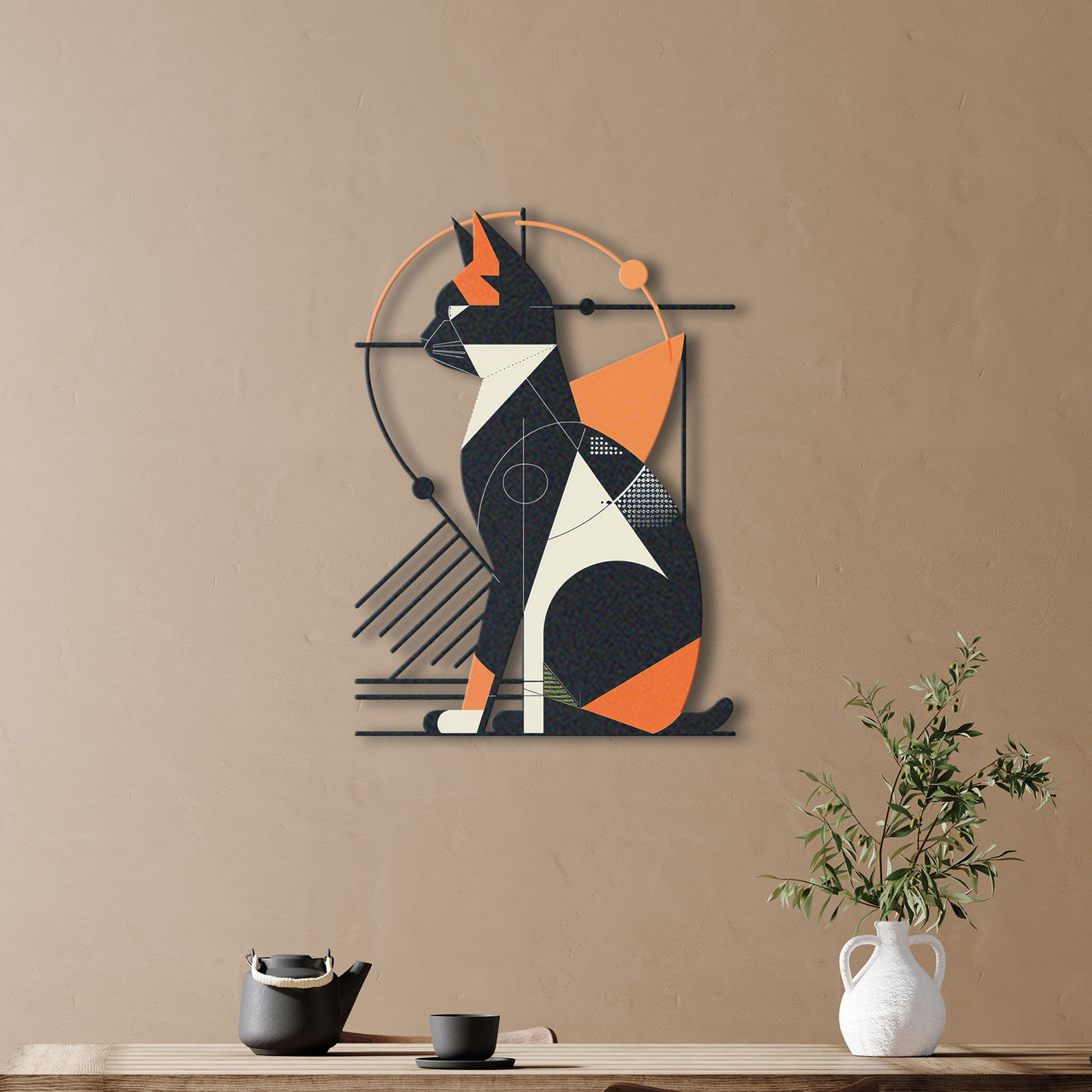 Abstract Cat Metal Wall Art, Whimsical Home Decor for Cat Lovers, Unique Feline, Housewarming Gift
