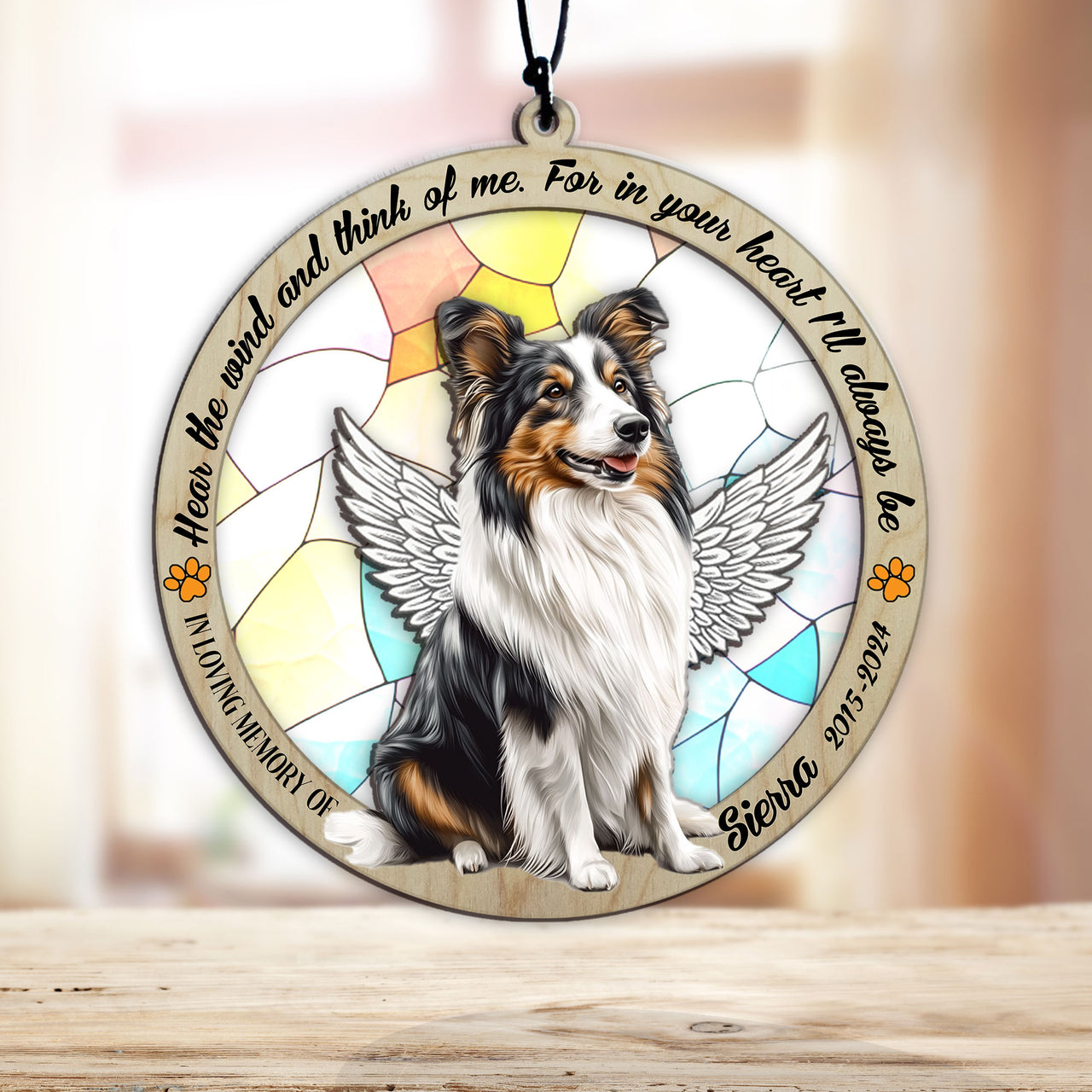 Suncatcher Ornament Shetland Sheepdog Sitting Memorial, Dog Ornament Home Decor, Pet Loss Gift, Thoughtful Christmas Gift