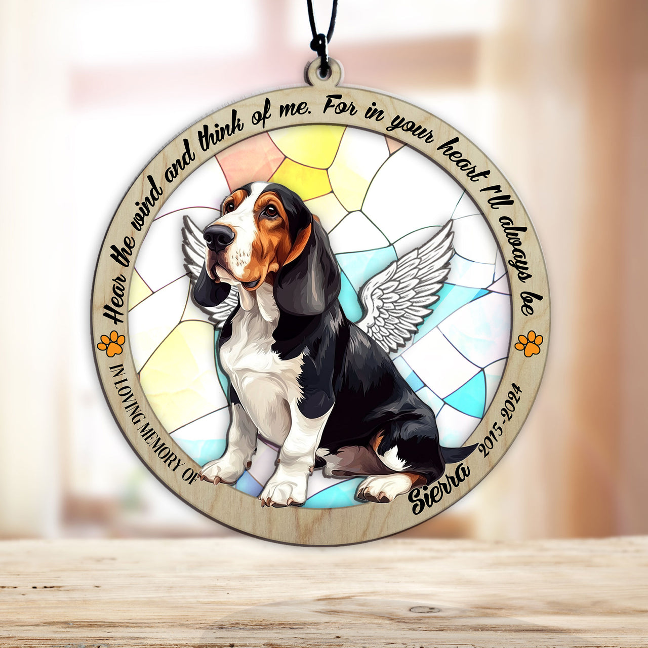 Suncatcher Ornament Basset Hound Sitting Memorial, Dog Ornament Home Decor, Pet Loss Gift, Thoughtful Christmas Gift
