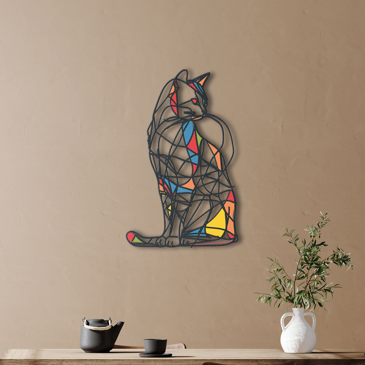 Abstract Cat Metal Wall Art, Unique Feline-Inspired Decor, Perfect for Modern Homes, Ideal Cat Lover Gift