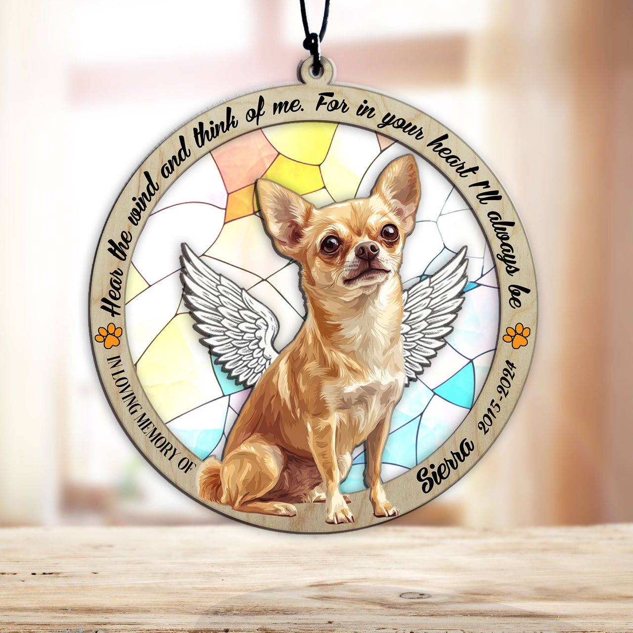 Suncatcher Ornament Chihuahua Sitting Memorial, Dog Ornament Home Decor, Pet Loss Gift, Thoughtful Christmas Gift