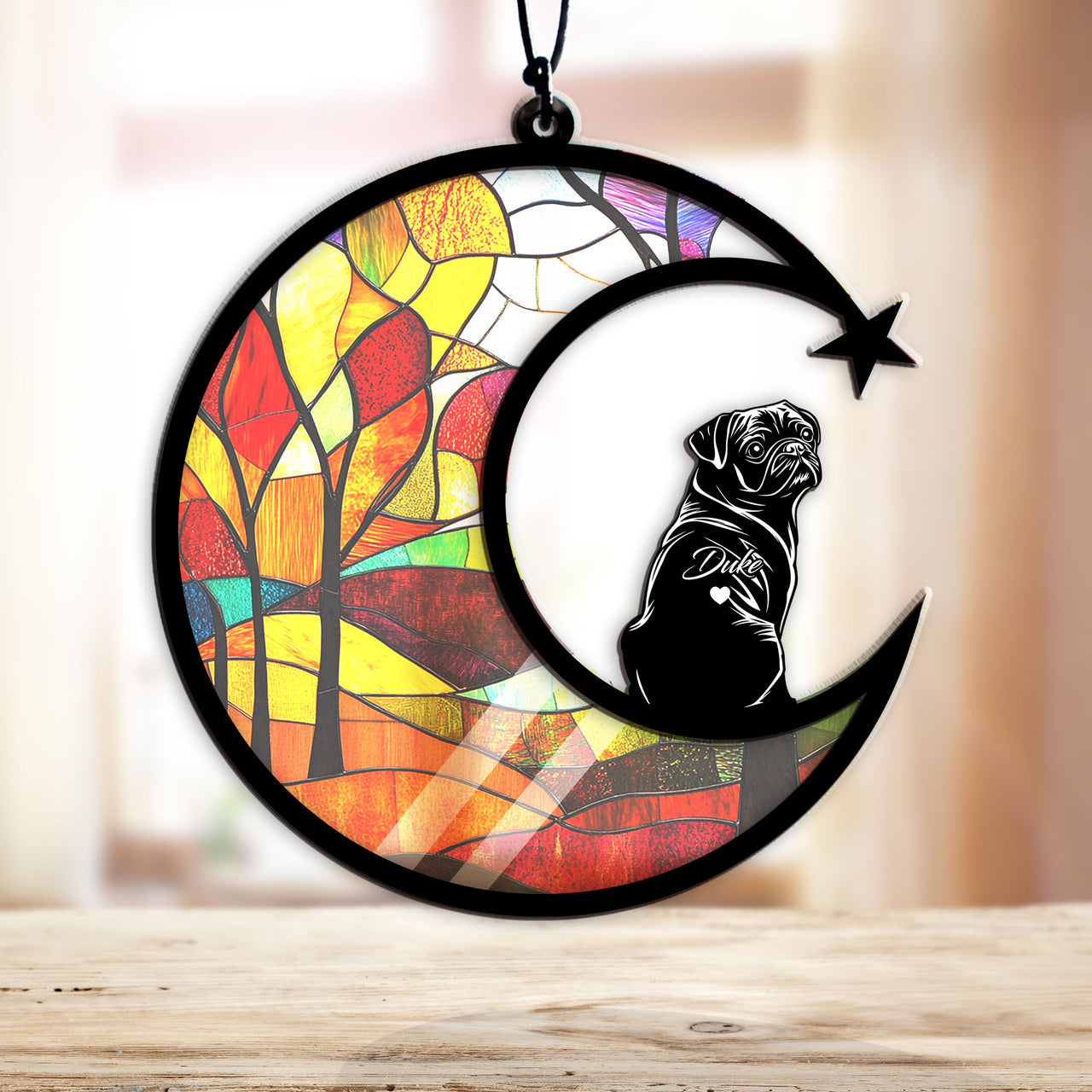Suncatcher Ornament Pug Memorial, Dog Ornament Home Decor, Pet Loss Gift, Thoughtful Christmas Gift