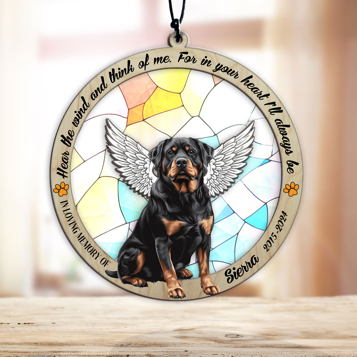 Personalized rottweiler memorial garden stake with pet name and dates