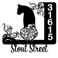 Personalized Cute Floral Cat Metal Address Signs, House Number Signs, Address Plaque