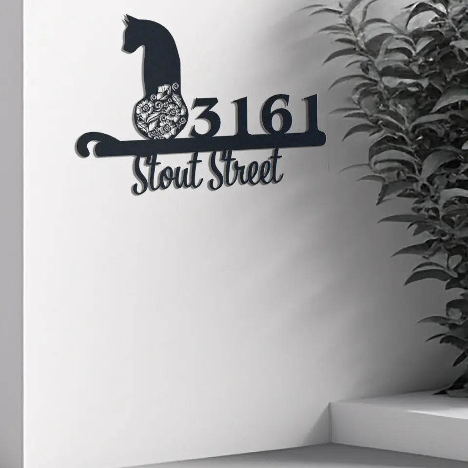 Personalized cute cat metal address signs, outdoor metal sign, house number sign, address plaque address sign with house number and street name in metal